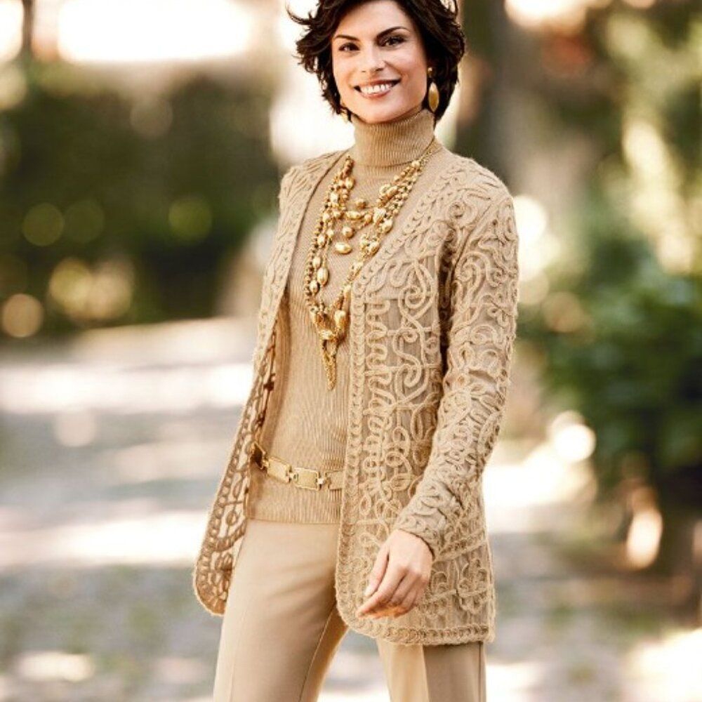 NWT Chico's Sheila Soutache Cardigan Sweater size 3 XL Arabian Camel Artsy Boho